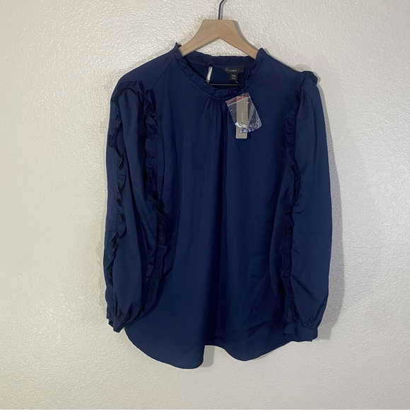 J. Crew Tops - NWT J. Crew Ruffle-sleeve top in satin crepe Item AU248 XXL Navy Blue